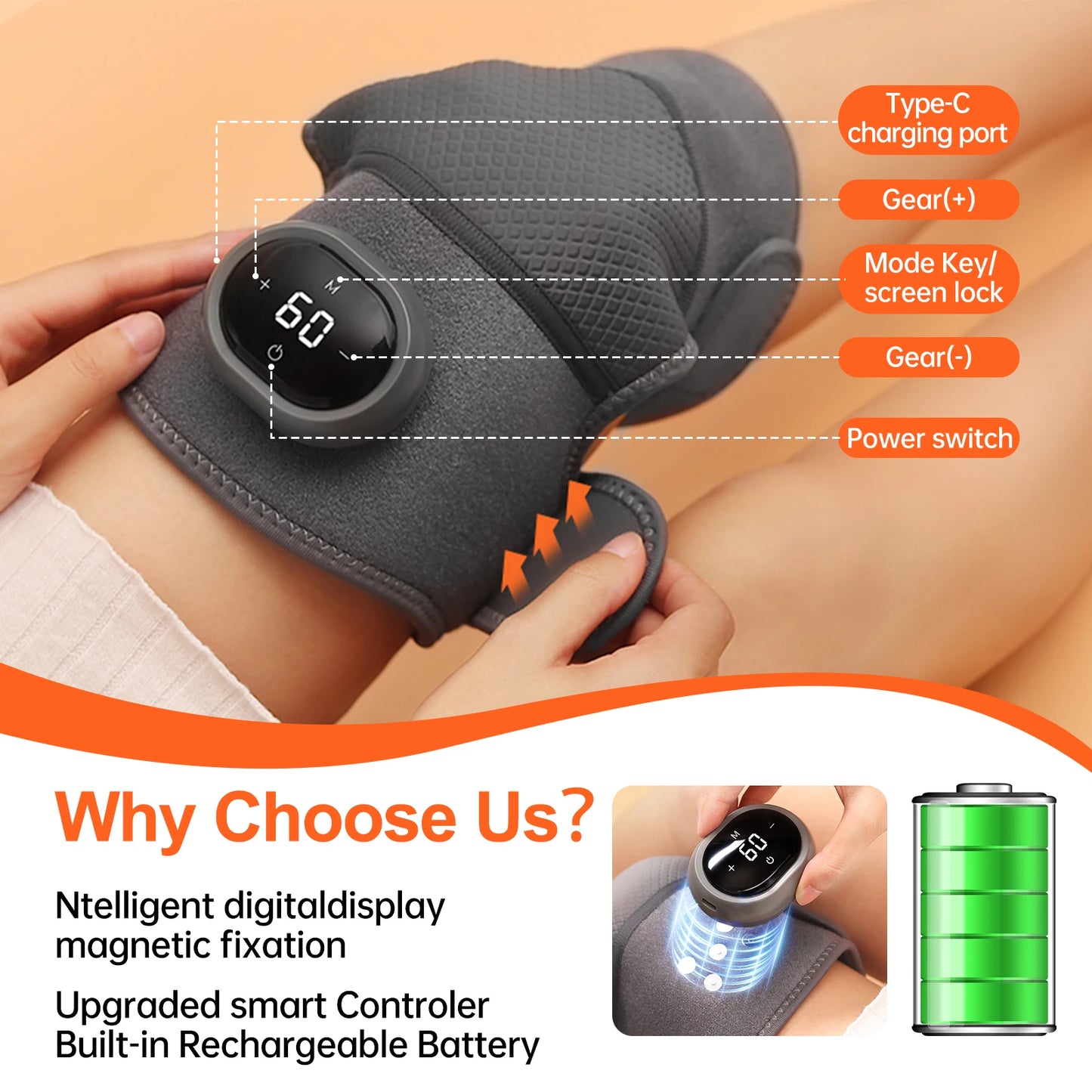 2Pcs Cordless Knee Massager Heat And Vibration Arthritis