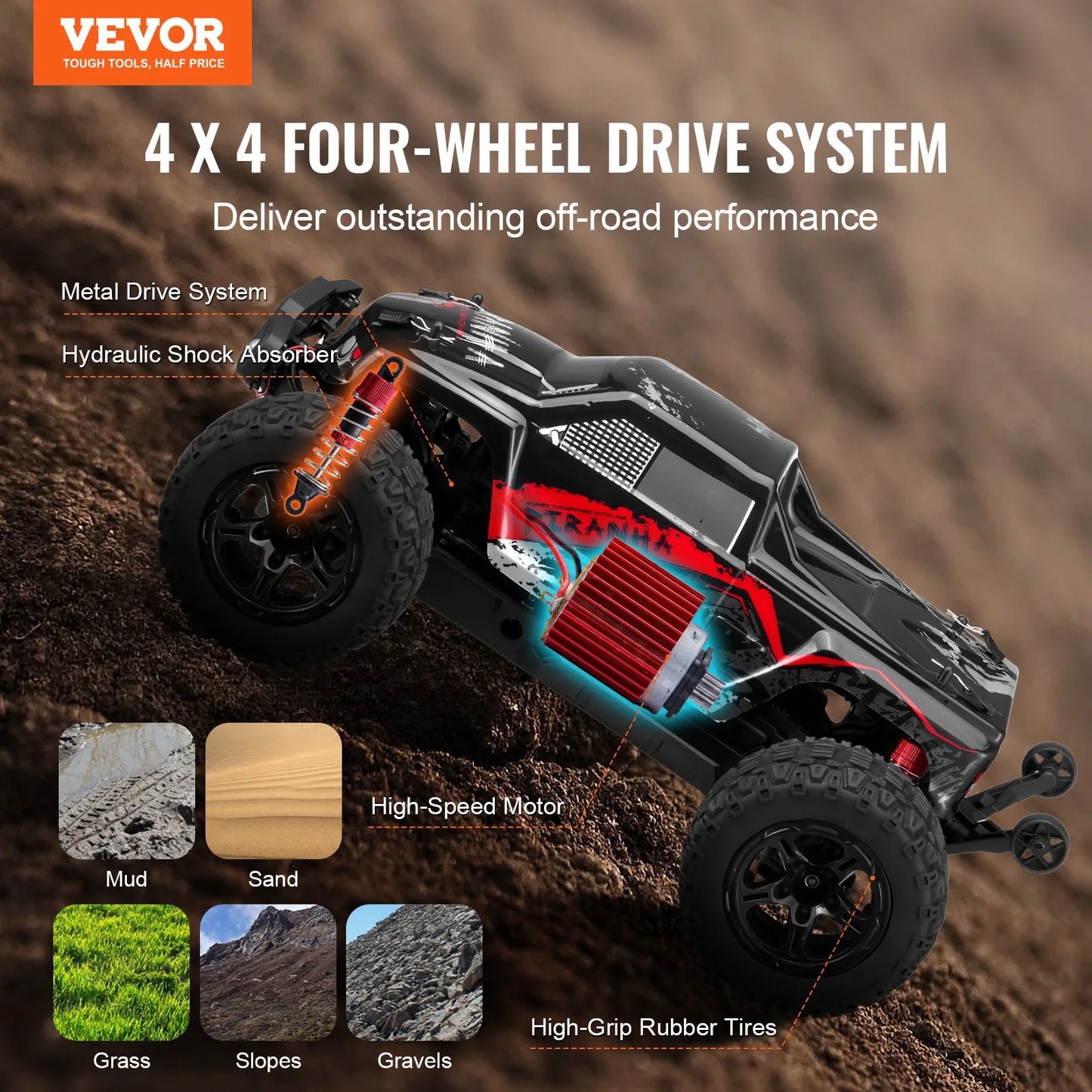 SucceBuy 1:10 38KM/H 4WD RC Car All Terrain Off-Road with 2 Batteries Drift Monster Truck Children Toys for Kids Christmas Gifts