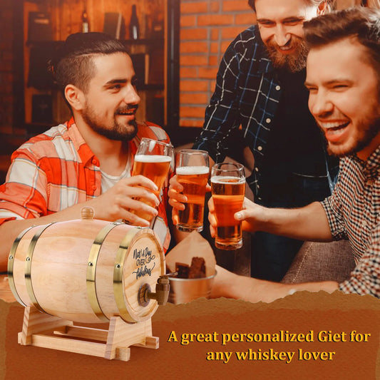 3L Retro Wine Barrel With Stand & Spigot Pine + Plastic Wooden Whiskey Aging Barrels Cocktails Beer Storage Container Dispenser
