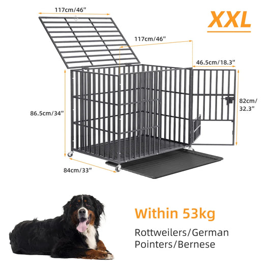 XXL Heavy Duty Dog Crate Square Tube With Lockable Wheels
