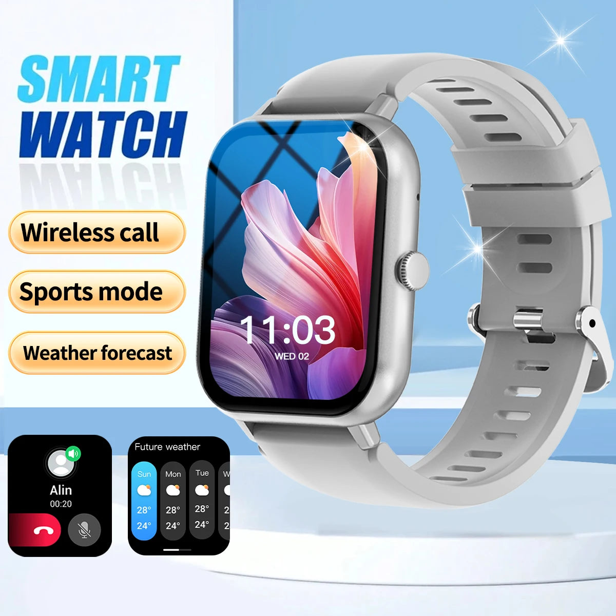 The fashionable smart watch has a full touch screen, can answer and make calls, and has message reminders and other functions. I