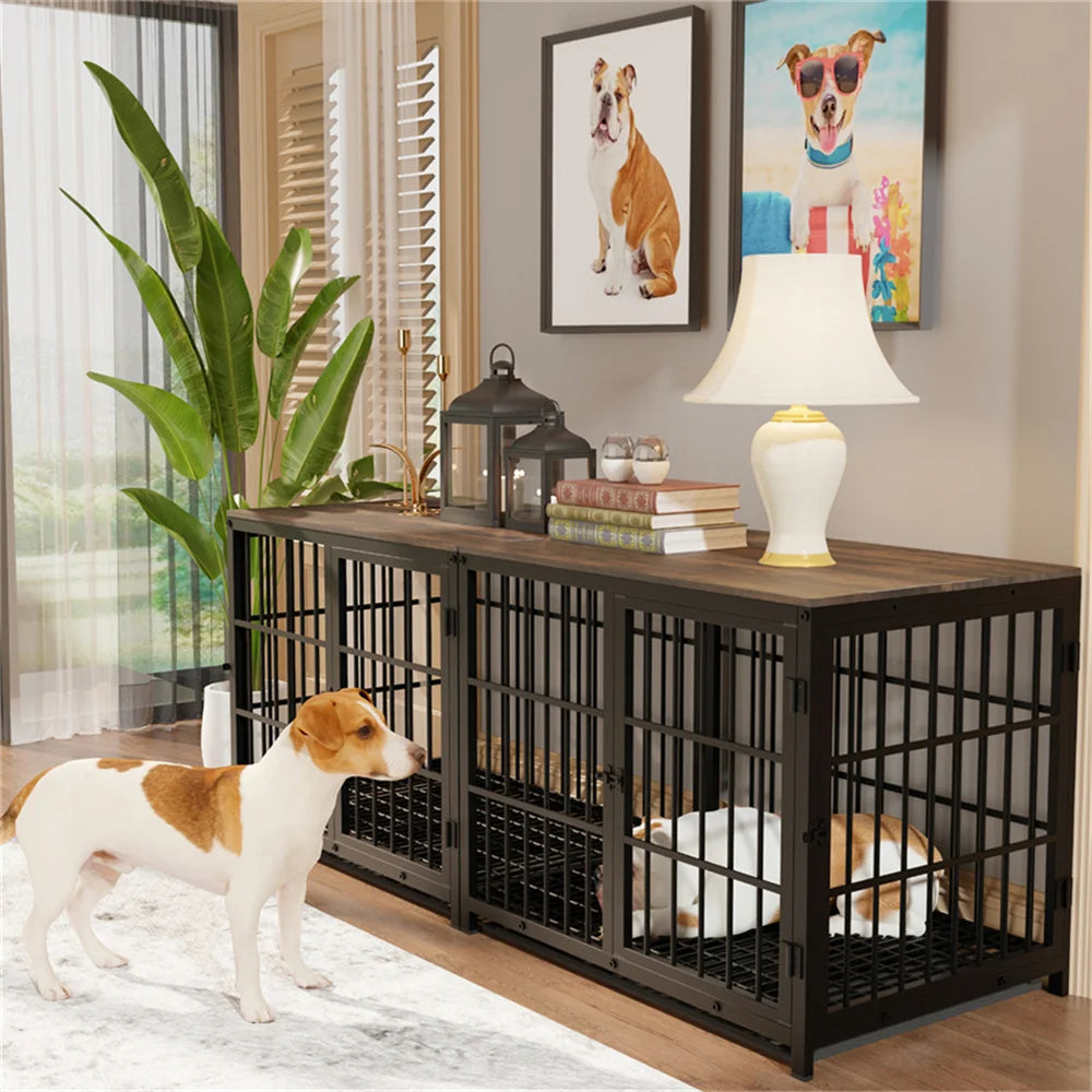 Wooden Dog Crate End Table Elevated Lattice With 3 Doors