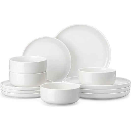 MALACASA Plates and Bowls Sets, 12 Pieces Porcelain Dinnerware Sets Dishware Sets Chip Resistant Ceramic Dish Set Dining Dinner