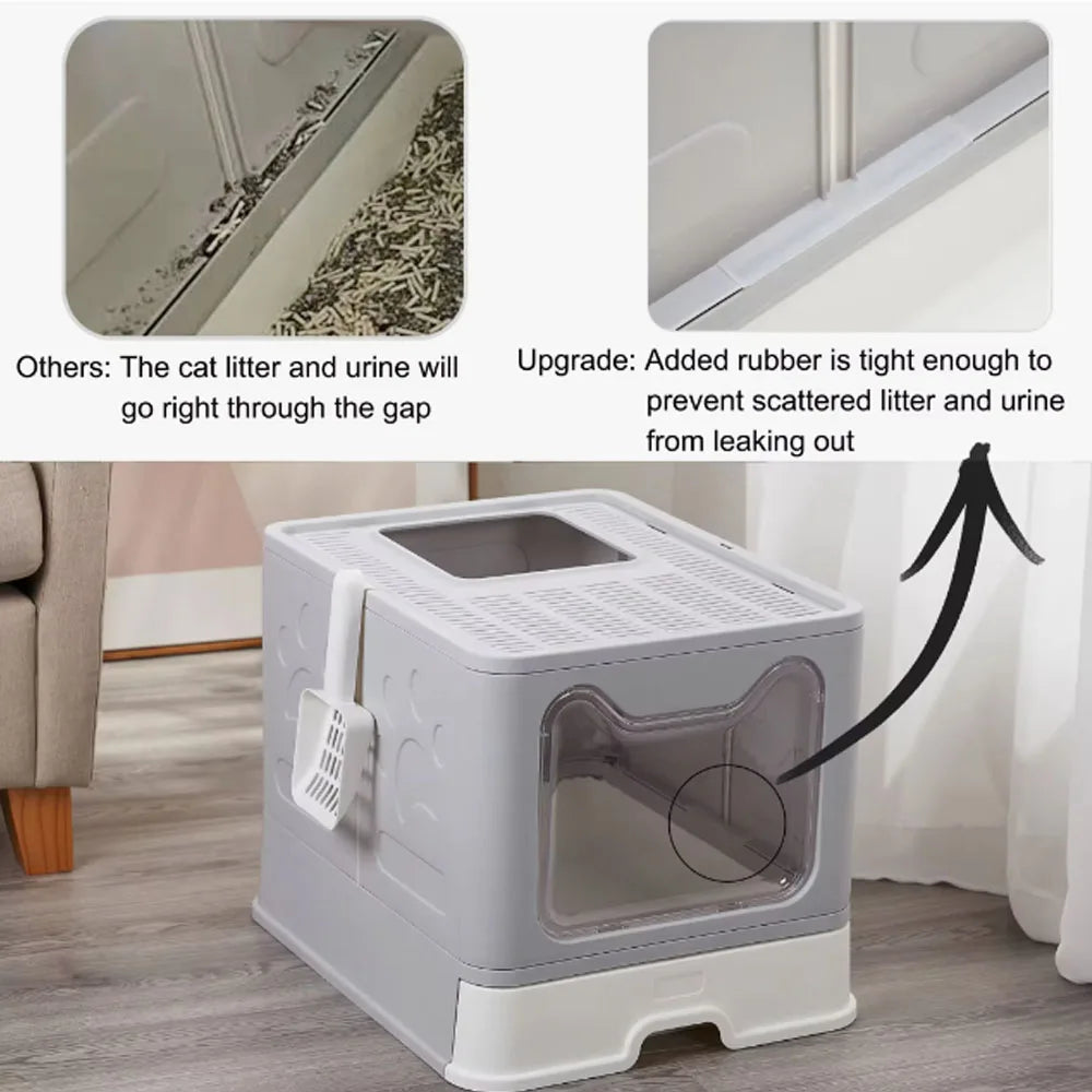 Foldable Litter Box With Drawer Design And Scooper