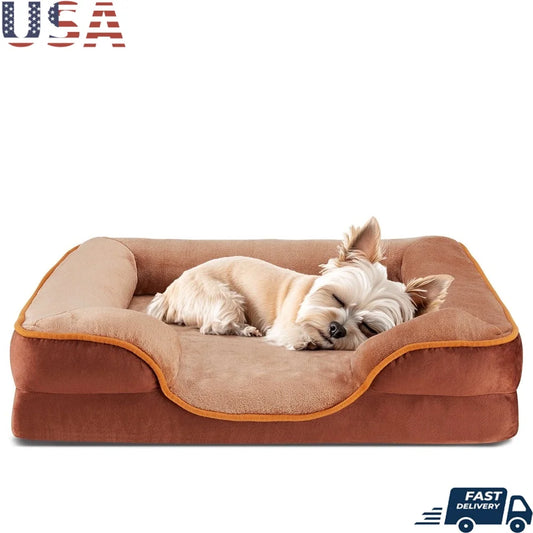 Memory Foam Small Dog Bed Bolstered Couch Design Waterproof