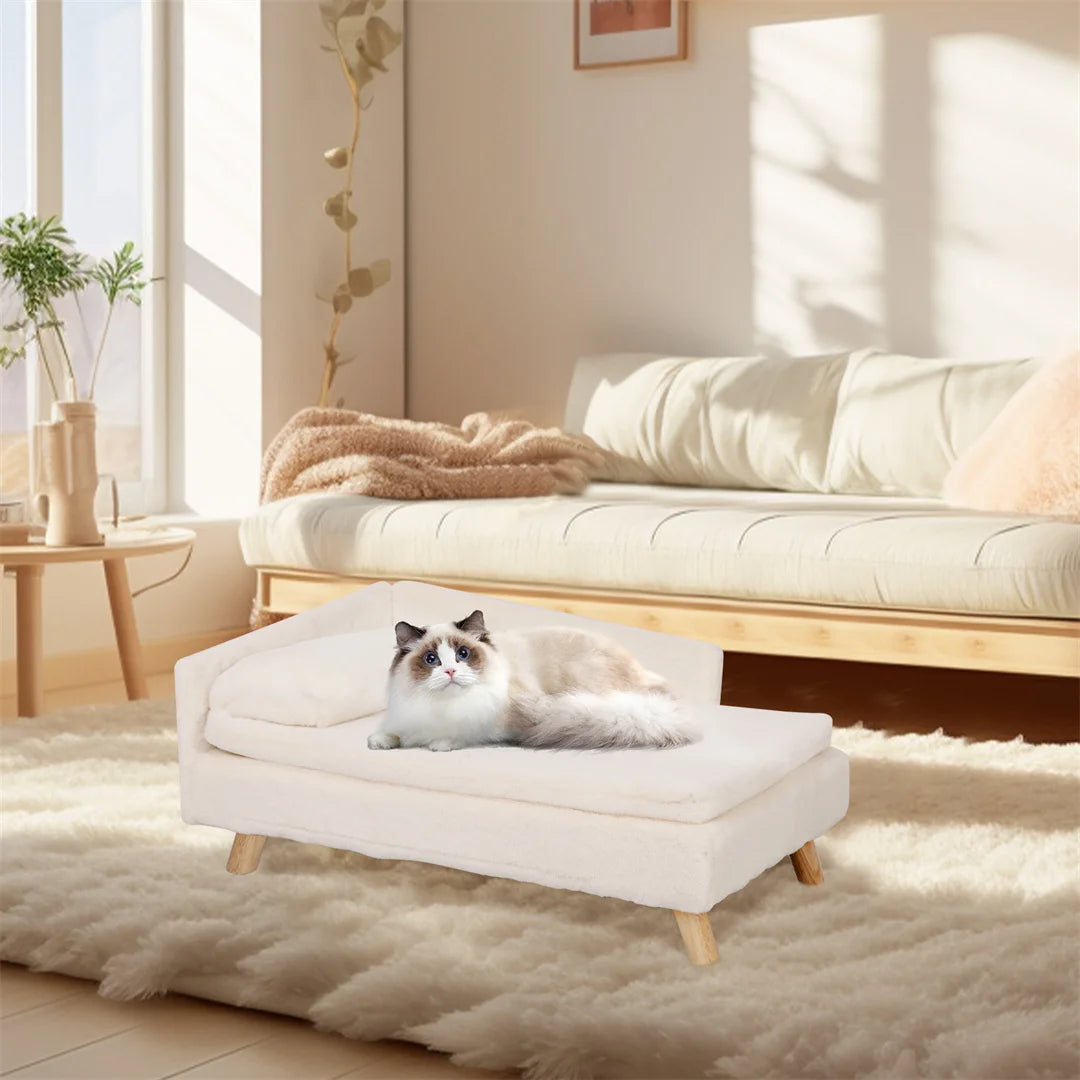 L Shape Dog Sofa Bed Cat Cushion Nest Couch Wooden Legs