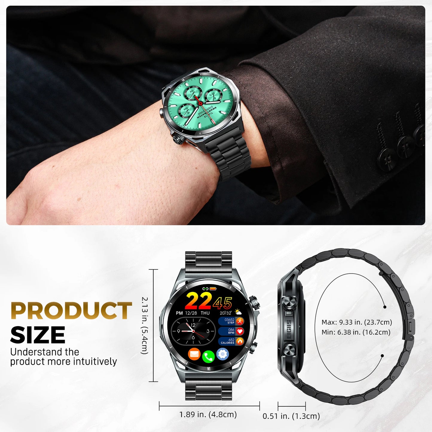 EIGIIS New Smart Watch KE6 1.43 Inch AMOLED Display Men Black Sports Watch KE Series Bluetooth Call Health Monitor IP68 Waterproof