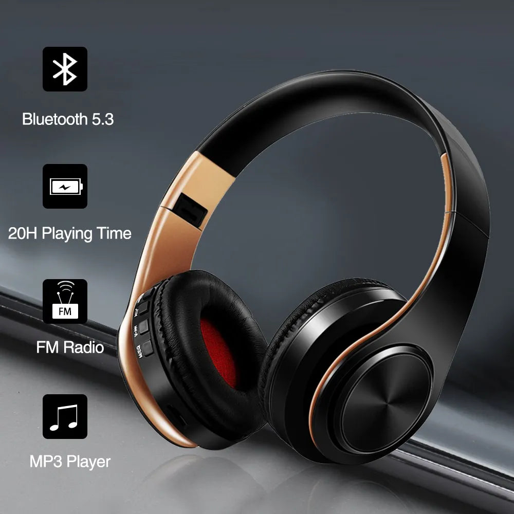 HIFI Stereo Bluetooth Earphones Wireless Headphone Music Headset with Mic FM and SD Card Support for Mobile Xiaomi iPhone Samsung Tablet
