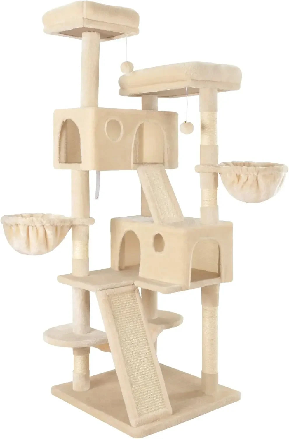 66 Inches Large Cat Tree Tower Multi Level Plush Perches Condo Sisal Scratching Posts Hammock for Big Cats