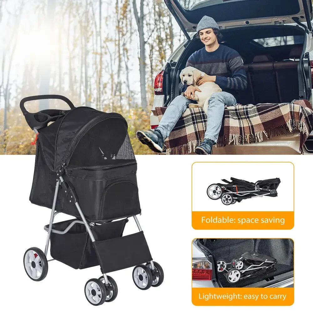 Dog Stroller Pet Travel Carriage 4 Wheeler Foldable Carrier