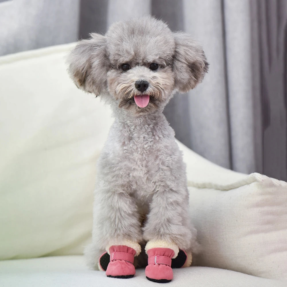 4 Pack Winter Plush Dog Boots Non Slip Soft Shoes For Pets
