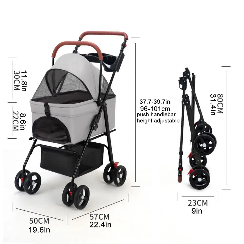 Folding Dog Stroller 4 Wheel Travel Carrier For Small Pets