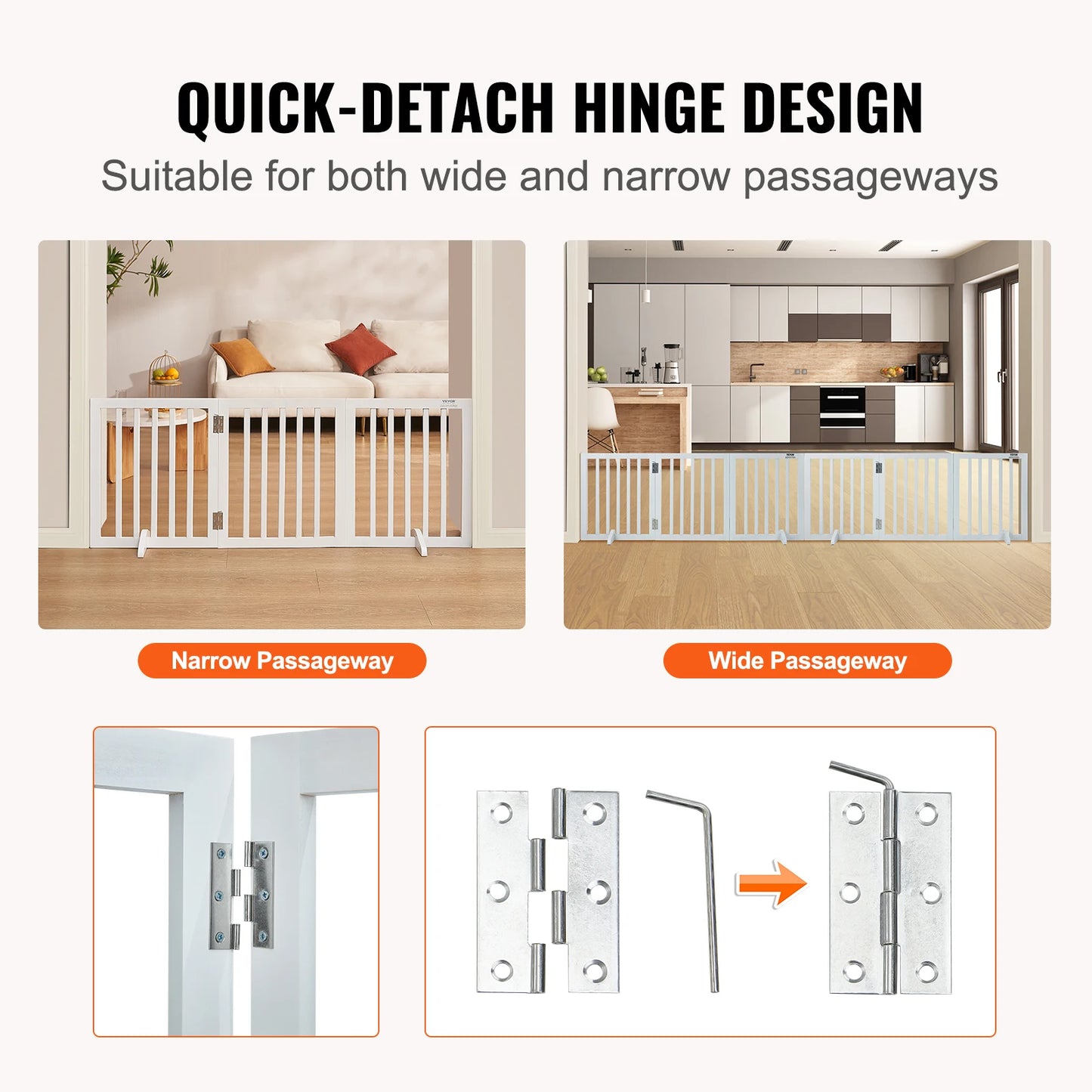 SucceBuy Freestanding Dog Gate 3 Panels Foldable Barrier