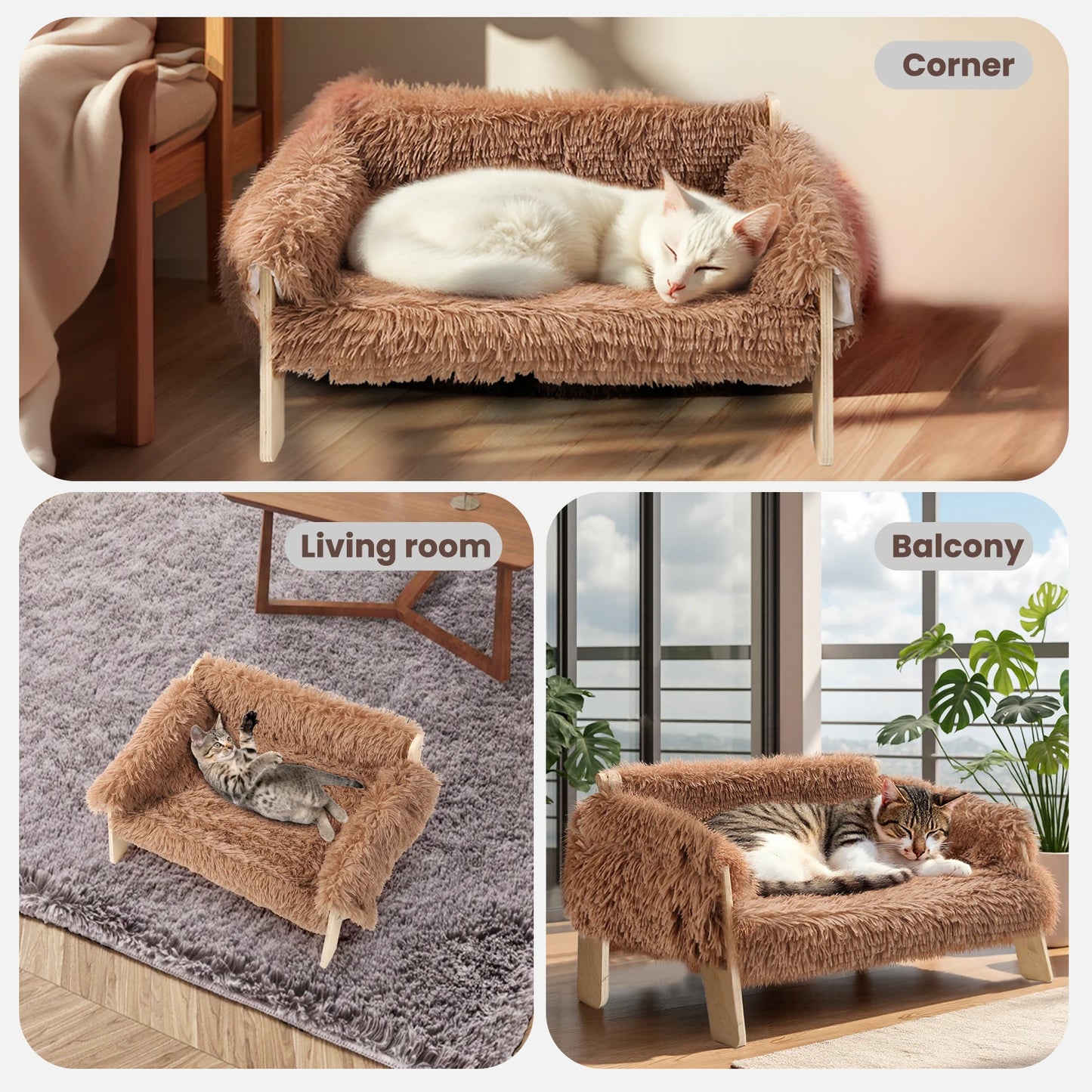 Raised Wooden Leg Cat Sofa Bed For Indoor Cats Comfort