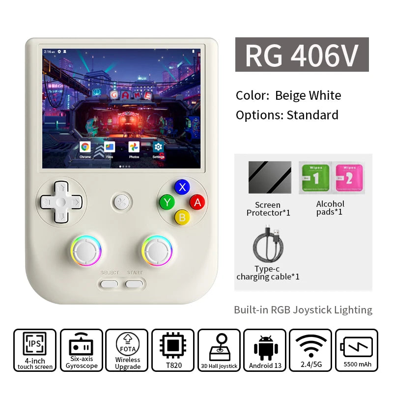 ANBERNIC RG406V Retro Handheld Games Console 4" IPS Multi-touch WIFI Android Video Gaming Player Supports 1080p Output Streaming