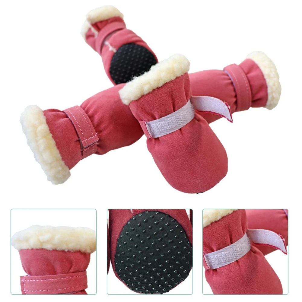 4 Pack Winter Plush Dog Boots Non Slip Soft Shoes For Pets
