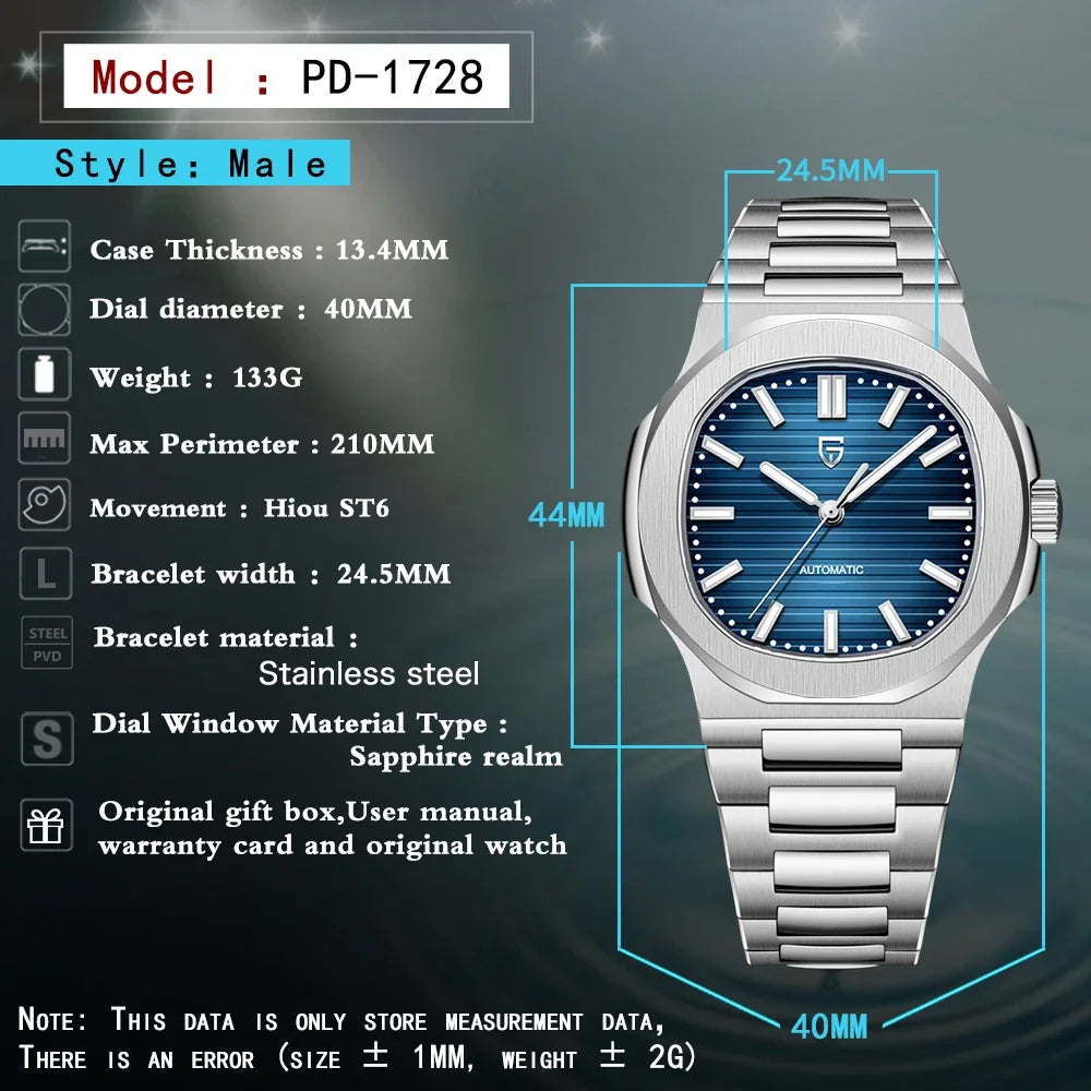 PAGANI DESIGN 40MM Sapphire Seagull ST6 Mechanical Stainless Steel Men's Watch Automatic Winding Waterproof Relogio Masculino