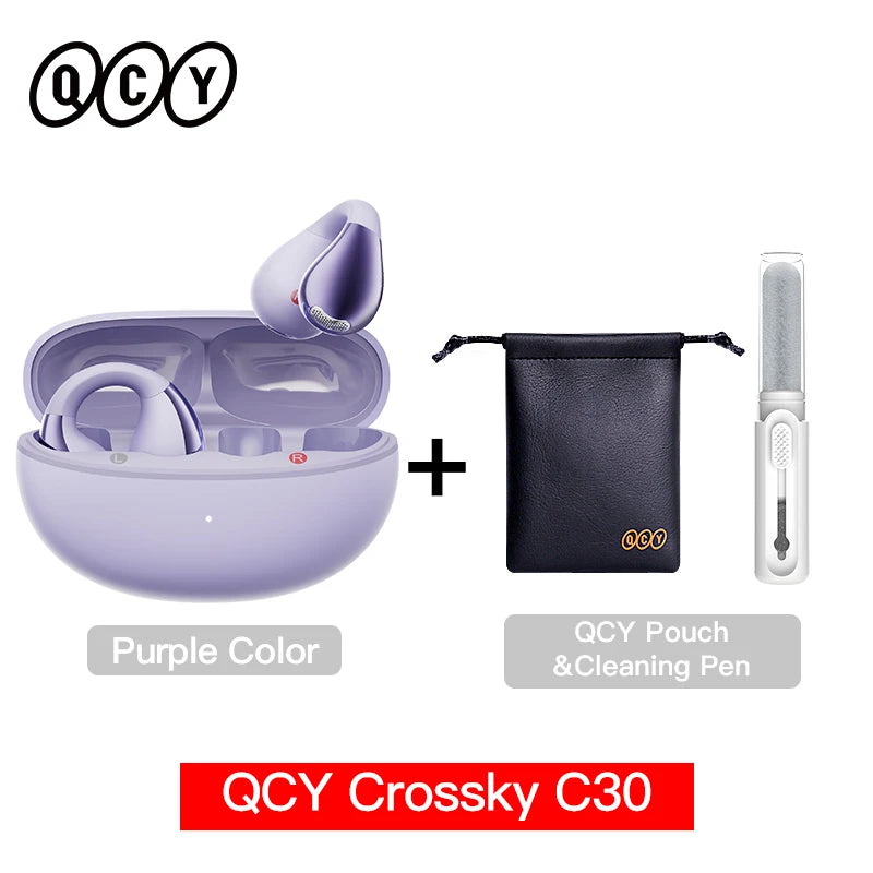 QCY Crossky C30 Earclip Wireless Earphones Bluetooth 5.4 Open Ear Sports TWS Earbuds Dual-Connection Headphone Clip-on Headset
