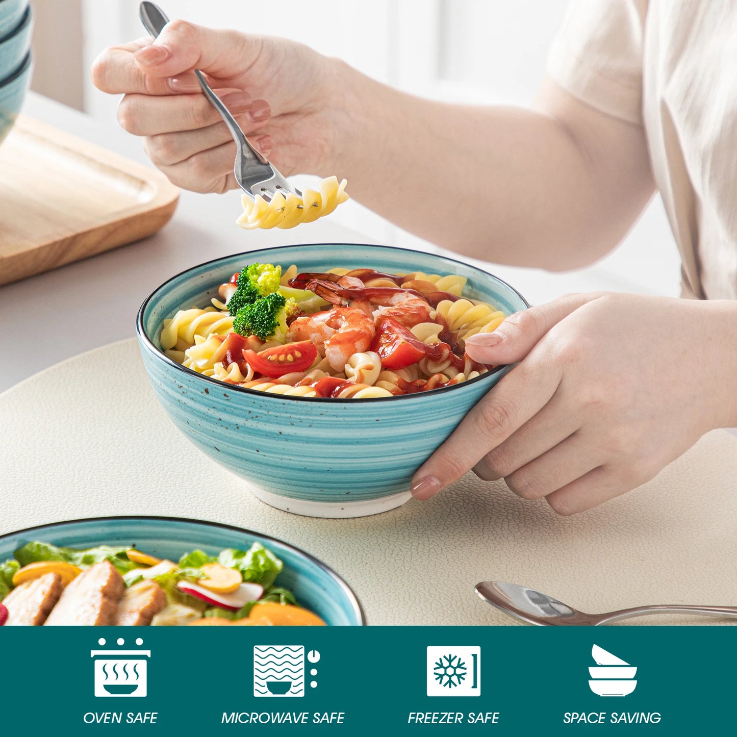 vancasso 6 Piece 840ML Ceramic Bowl Handpainted Spirals Stoneware Dinnerware Set Tableware Set Salad/Soup/Fruit/Noodle/Ramen
