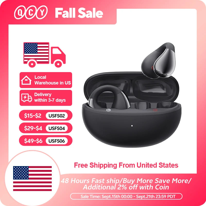 QCY Crossky C30 Wireless Bluetooth 5.4 Earphones Ear clip TWS Sports Earbuds Open Ear Dual-Connection Waterproof Headphones