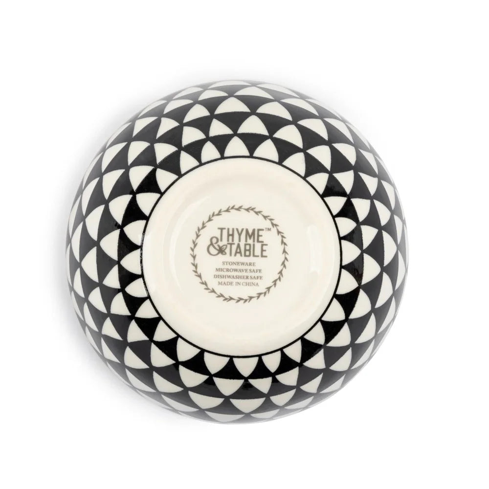 2 Pack Stoneware Dinner Bowls Black White Medallion Durable Microwave Dishwasher Safe Elegant Tableware Ceramic Serving Plates