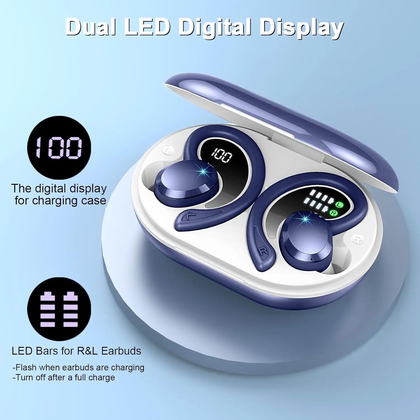 Wireless Earbuds Bluetooth 5.3 On Ear Headset Noise Cancelling Mic 48 Hour Playtime Sports Headphones for Workout and Running