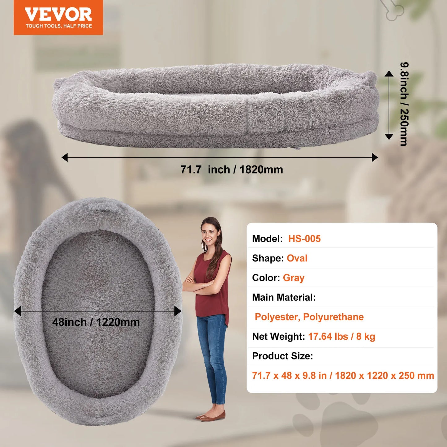 SucceBuy Human Dog Bed For Adults With Faux Rabbit Fur Cover