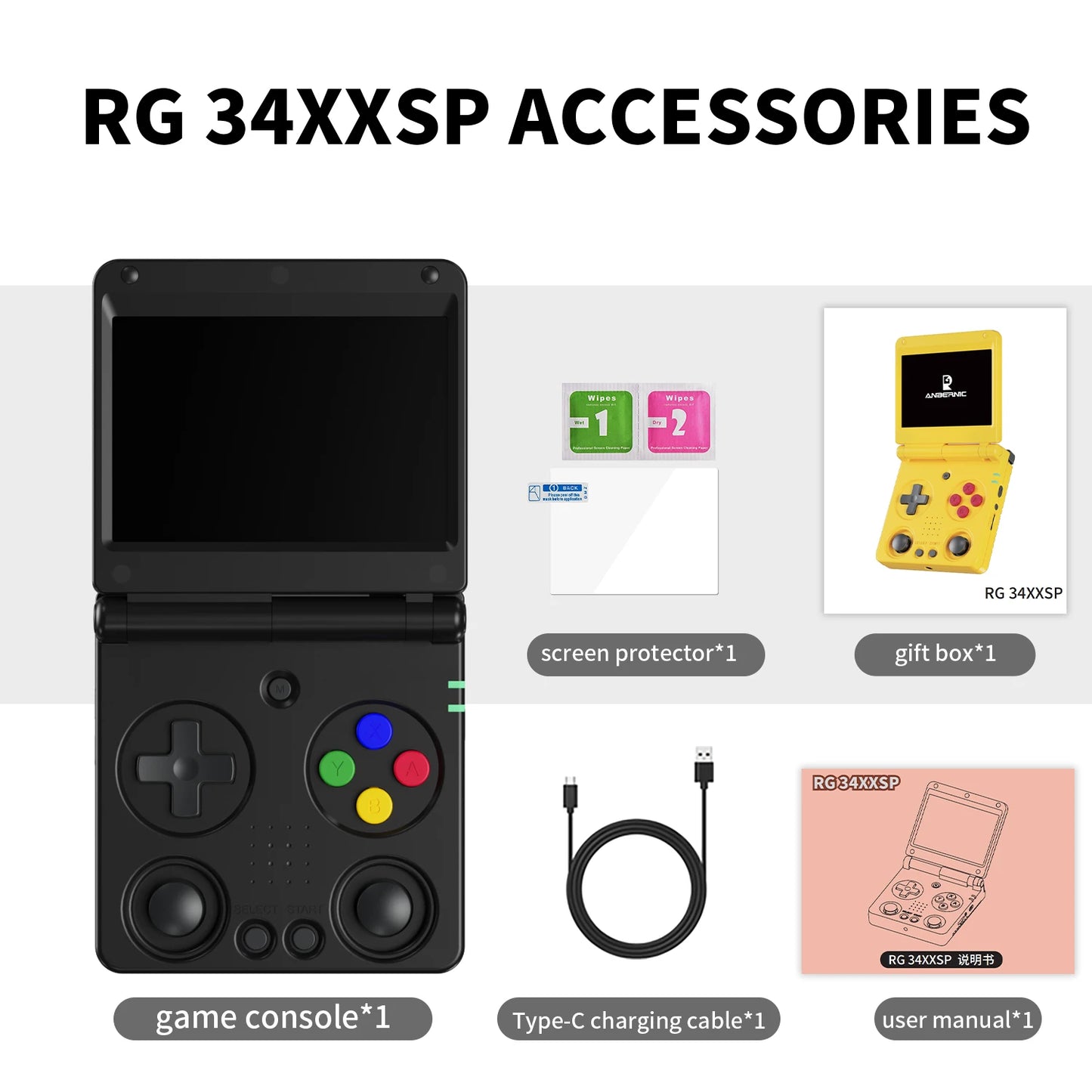 Anbernic RG34XXSP 3.4-Inch IPS Linux 64-bit Game Console H700 quad-core LPDDR4 2GB Retro Game Player HD-Connect To TV RG 34XXSP