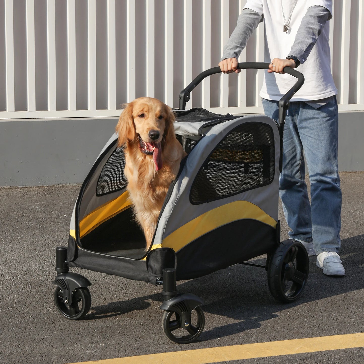 Portable Dog Stroller 4 Wheels Foldable Outdoor Carrier