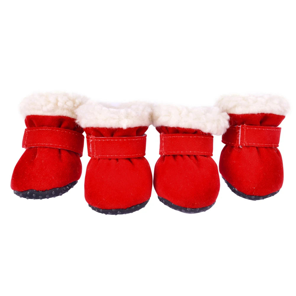 4 Pack Winter Plush Dog Boots Non Slip Soft Shoes For Pets