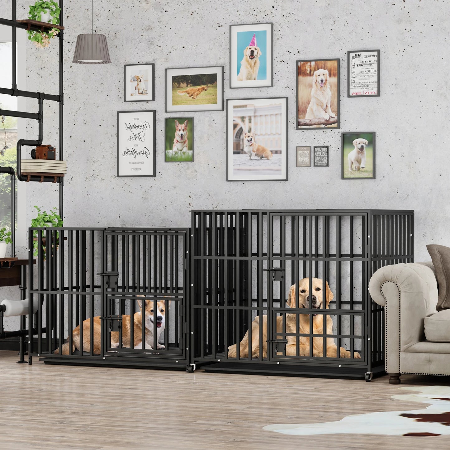 Heavy Duty Metal Dog Kennel Crate Removable Tray Lock