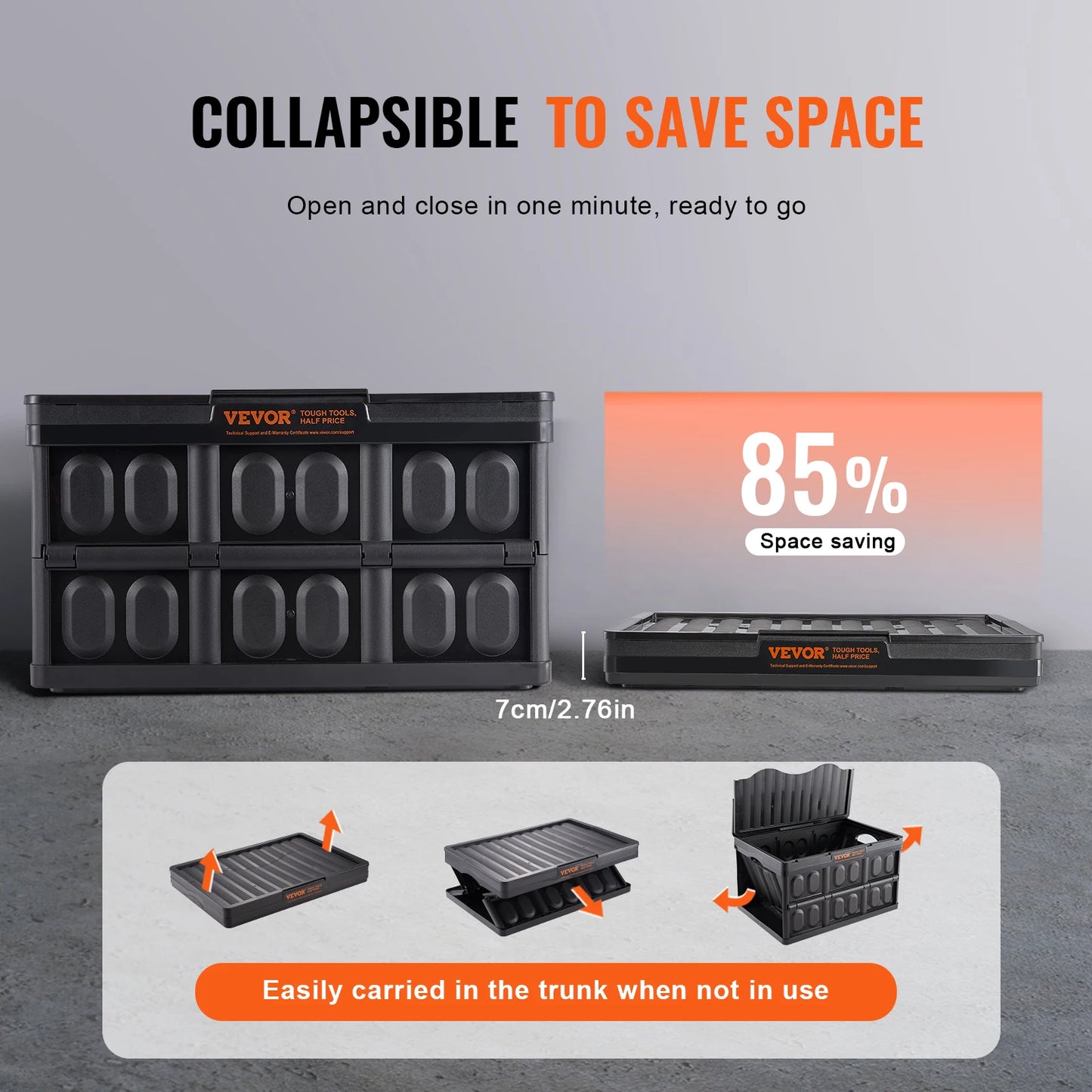 SucceBuy Collapsible Storage Bins 45L 65L Crates With Lids