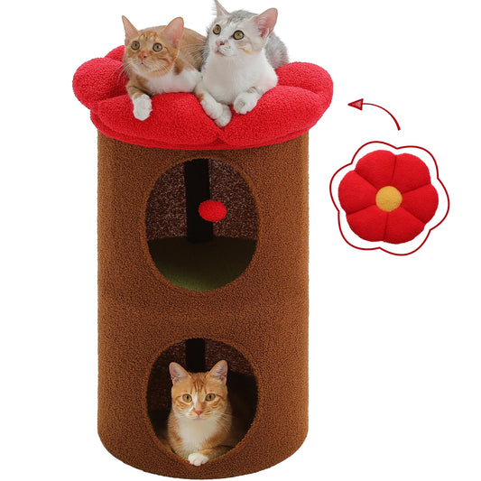Double Deck Cat House Cozy Condos With Flower Perch Indoor