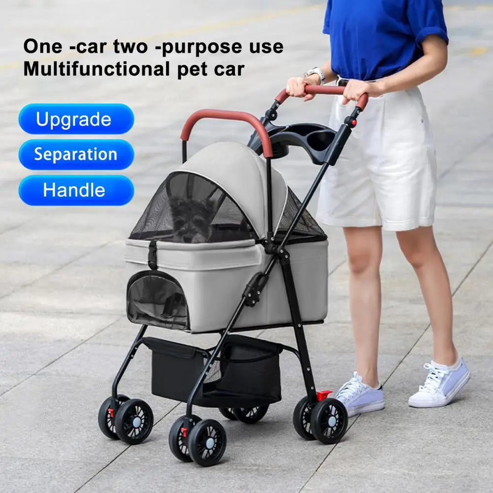 Folding Dog Stroller 4 Wheel Travel Carrier For Small Pets