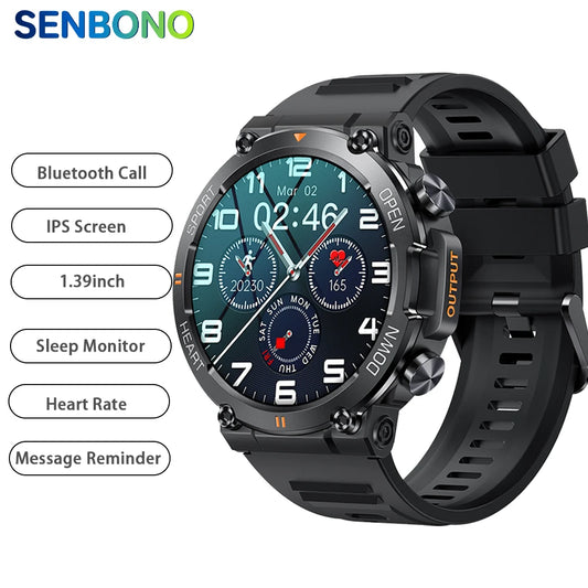 SENBONO Rugged Military Smart Watch for Men 100+Sports Watches BT Call Waterproof Original Big Battery Heart Rate Smartwatch men