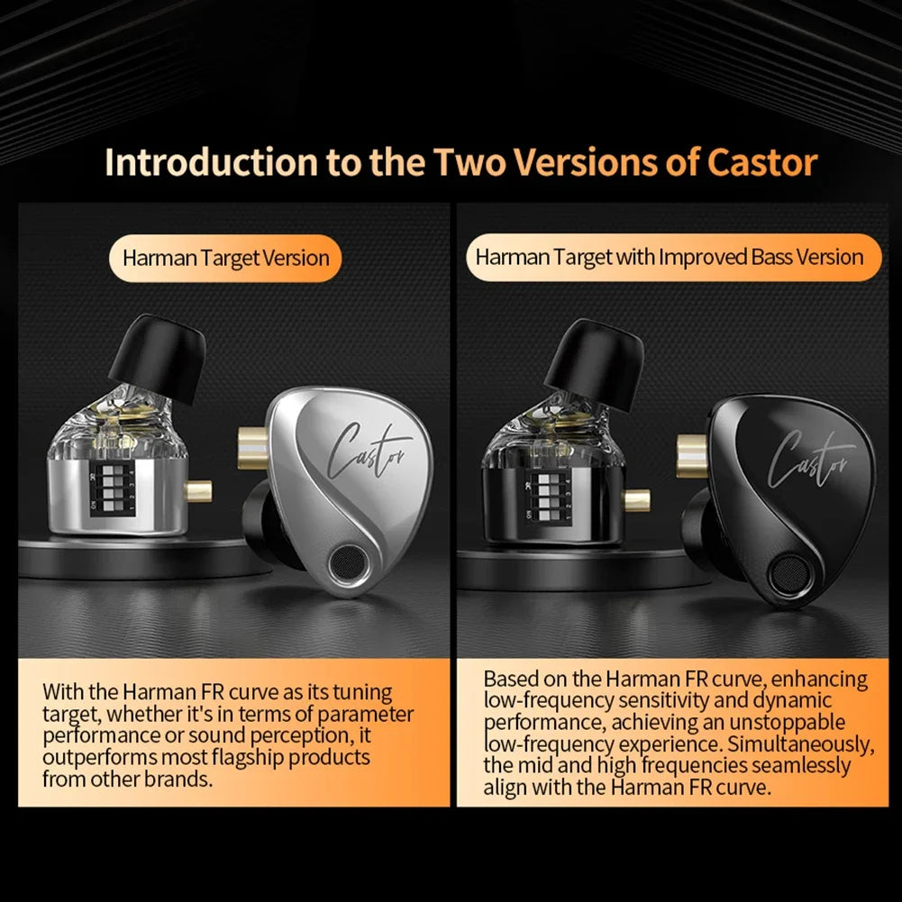 KZ Castor Wired Earbuds In Ear HiFi Earphone Detachable Cable 2 Dynamic Tunable Balanced Armature Earphones with Mic Earbuds