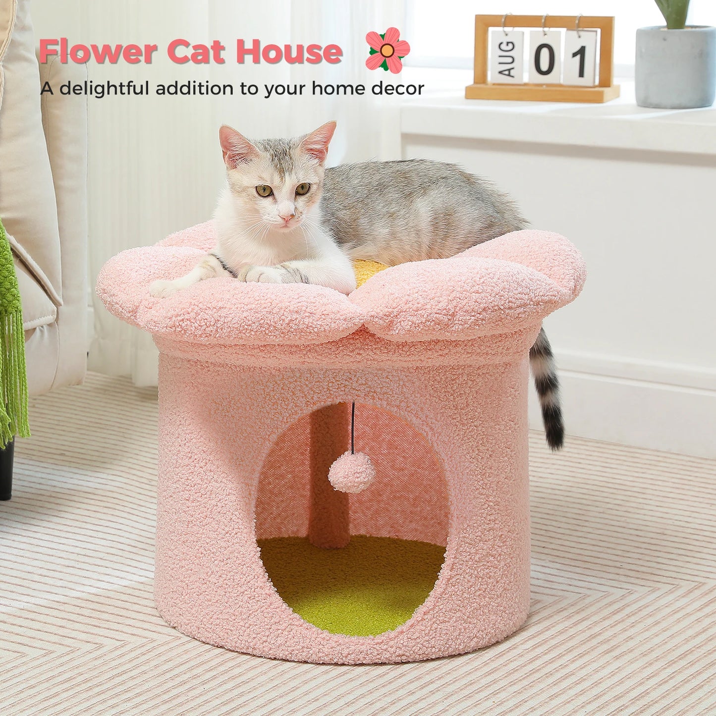 Large Indoor Cat House With Removable Flower Bed Hideaway