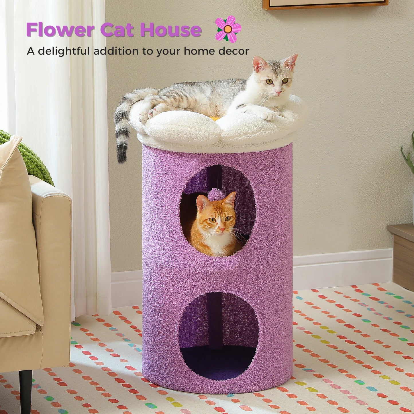 Double Deck Cat House Cozy Condos With Flower Perch Indoor