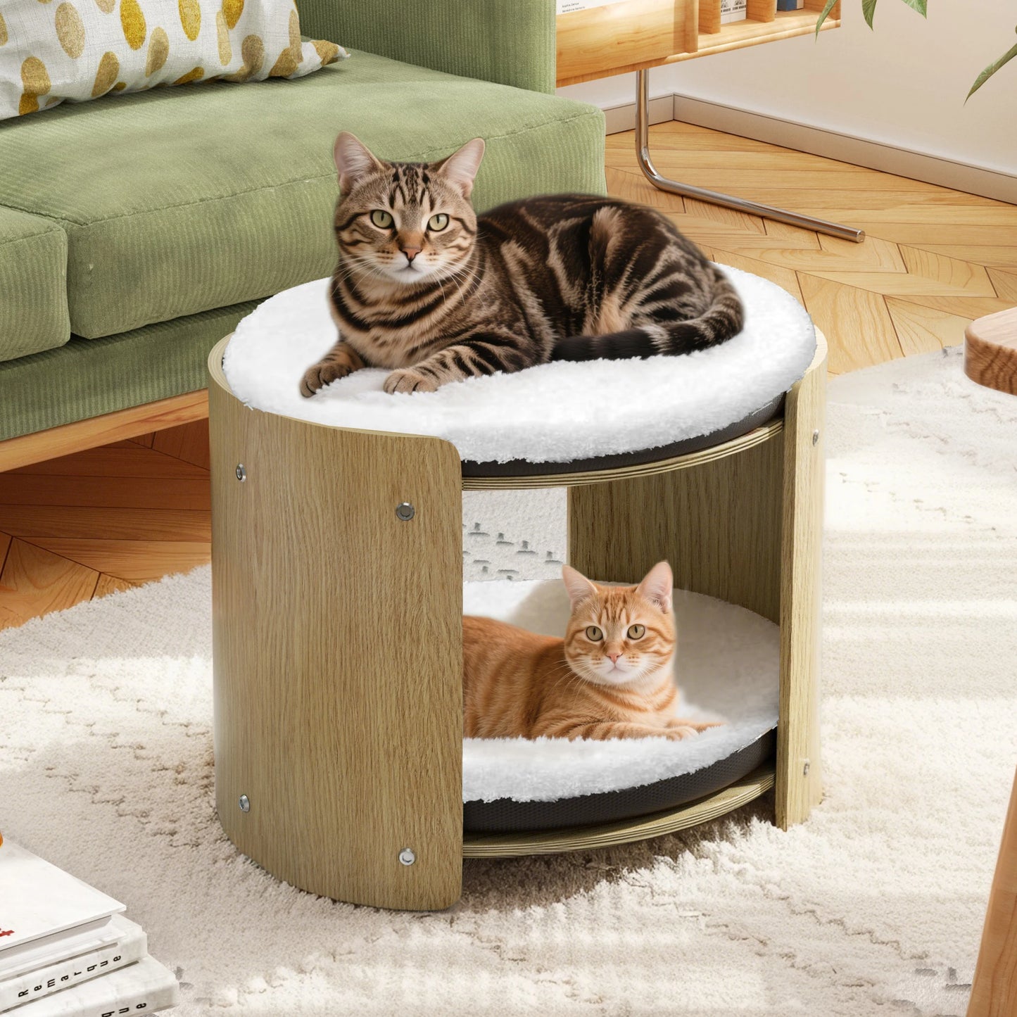Elevated Indoor Cat Bed Two Tier Bamboo Cat Tree Mat
