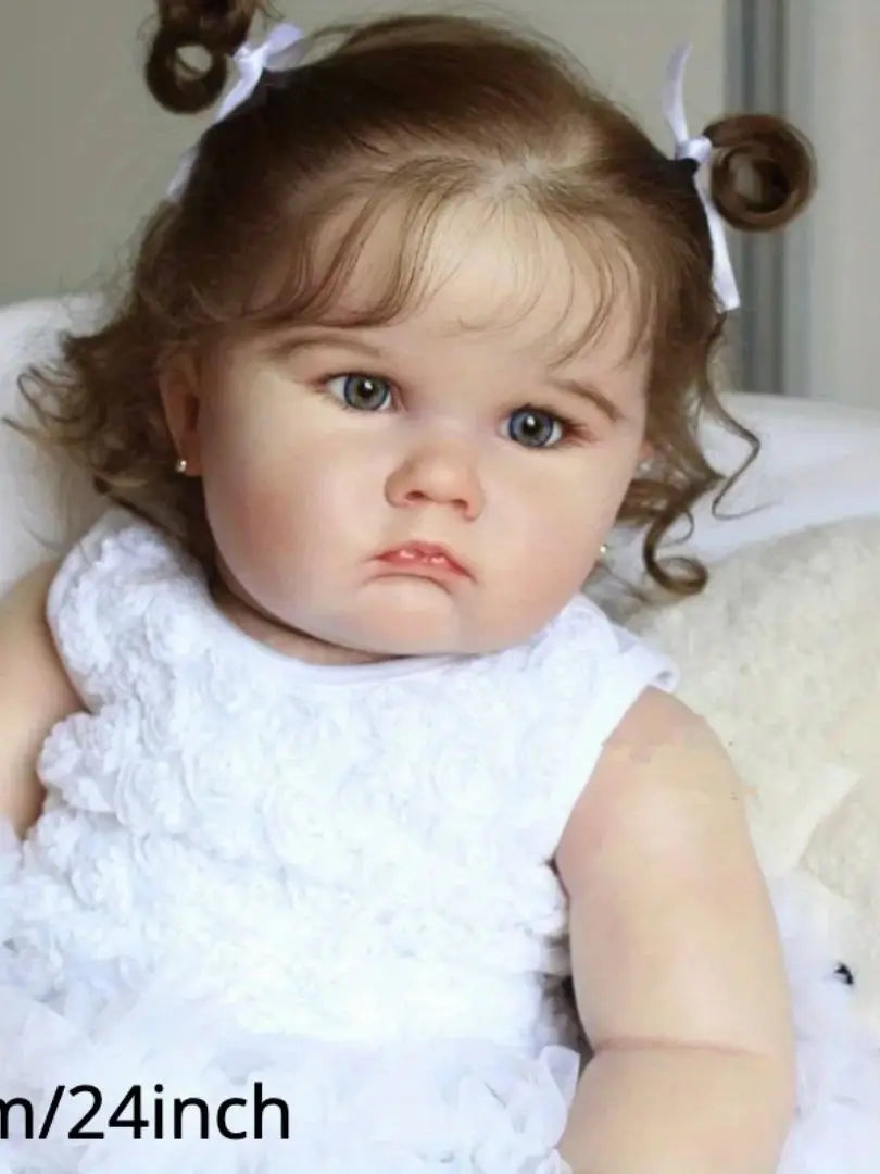 Lifelike 24 Inch Reborn Doll 3D Painted Skin White Dress