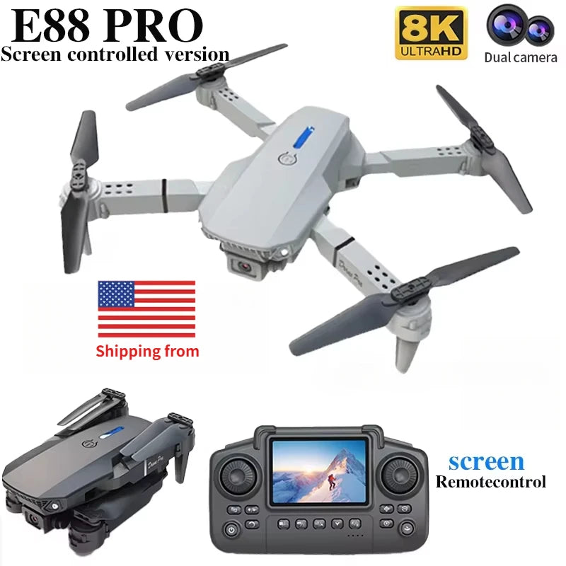 E88 Pro RC Drone 8K Professional with 1080P Wide Angle HD Camera Screen Control Foldable Helicopter WIFI FPV Height Hold