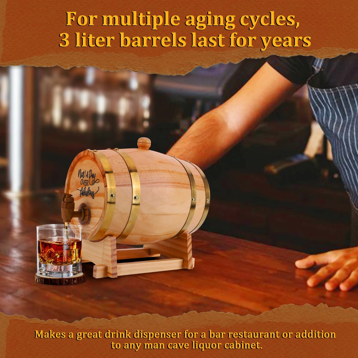 3L Engraved Whiskey Barrel with Stand Bung and Spigot Wooden Whiskey Barrel Bourbon Barrel for Whiskey Bourbon Cocktails Rum