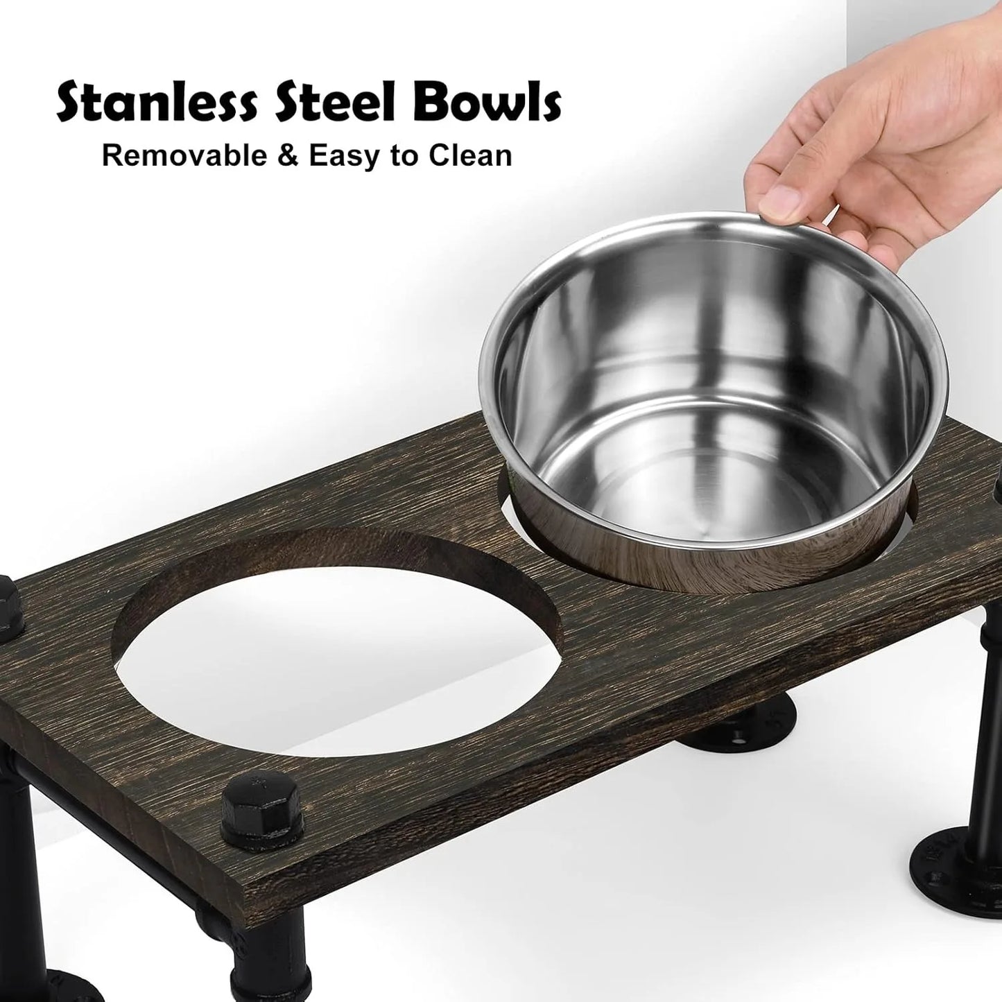 Raised Dog Bowl Stand For Large Dogs With 2 Stainless Bowls