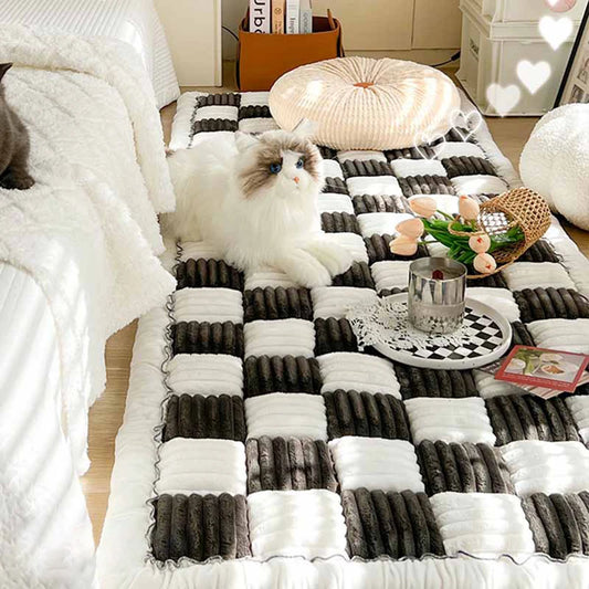 Cream Plaid Dog Bed Mat Cushion Anti Slip Washable Cover