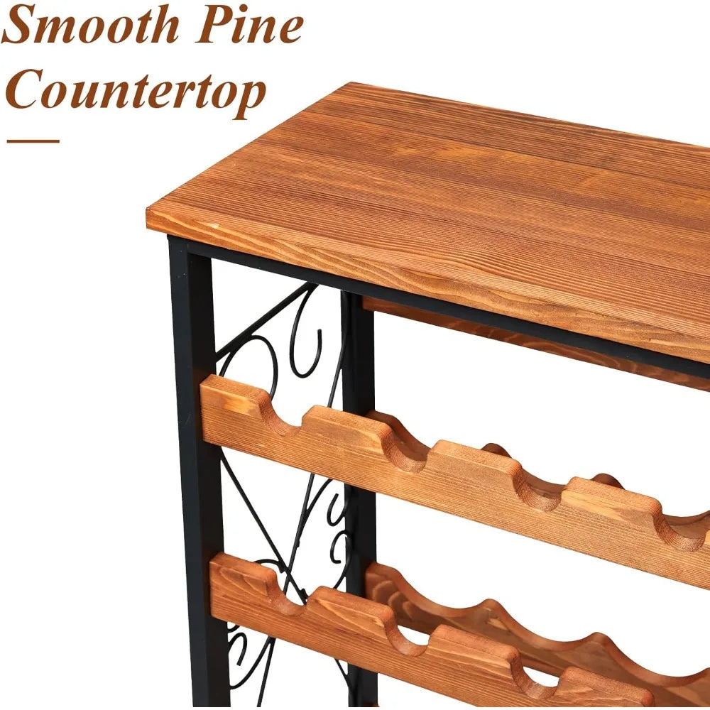 Freestanding 8-Tier Wooden Top Wine Rack for Floor Storage in Kitchen and Pantry