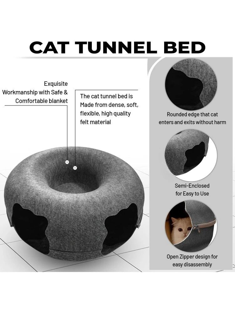 Peekaboo Cat Tunnel Bed Large Donut Cave Washable Indoor