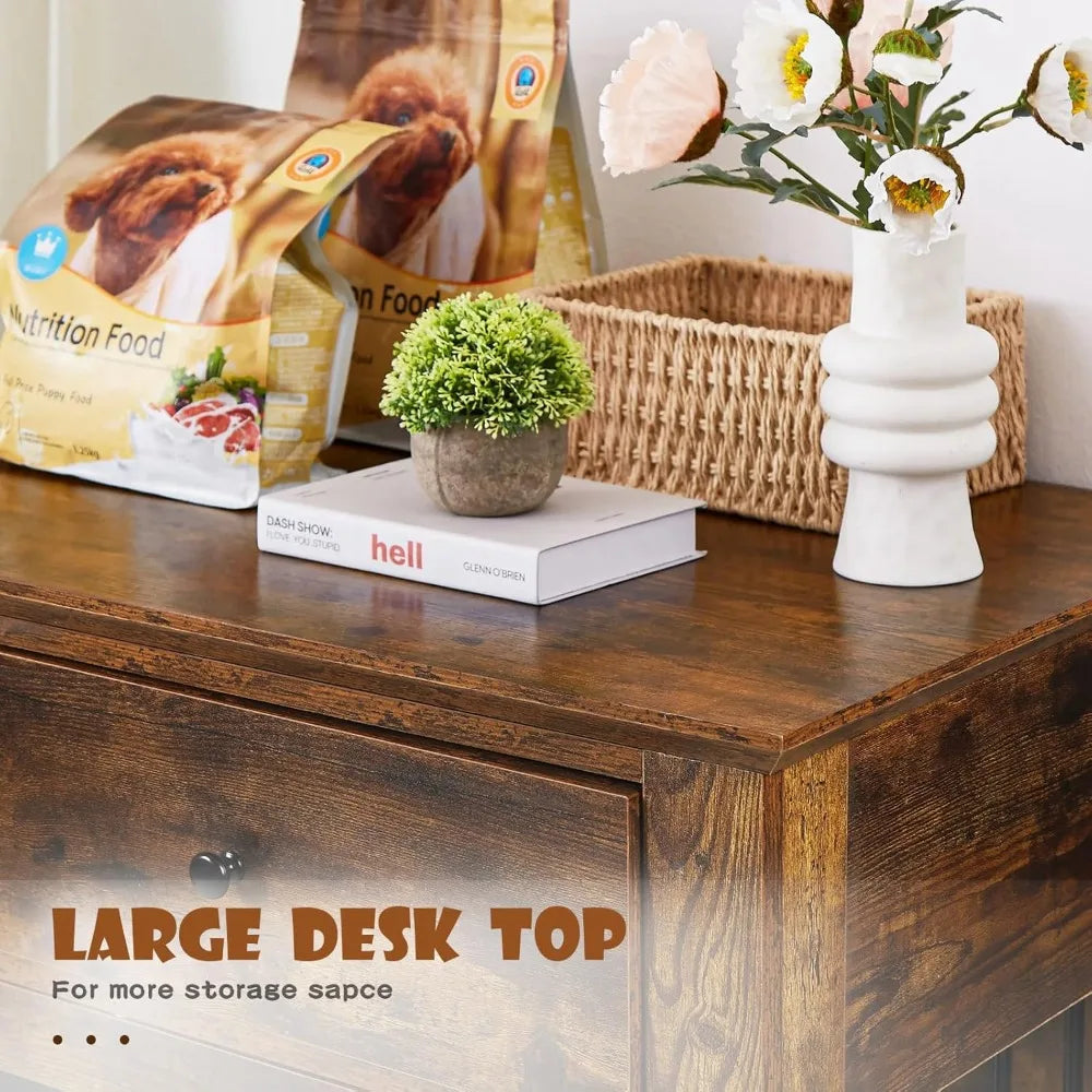 44 Inch Wooden Dog Crate End Table With Storage Drawers
