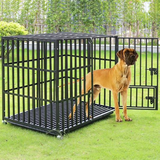 XXL Heavy Duty Square Tube Dog Crate With Lockable Wheels