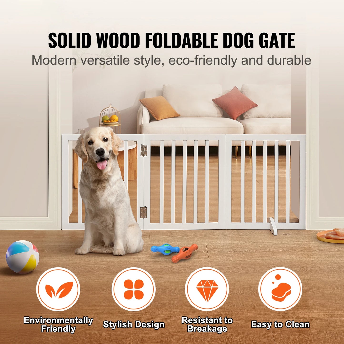 SucceBuy Freestanding Dog Gate 3 Panels Foldable Barrier