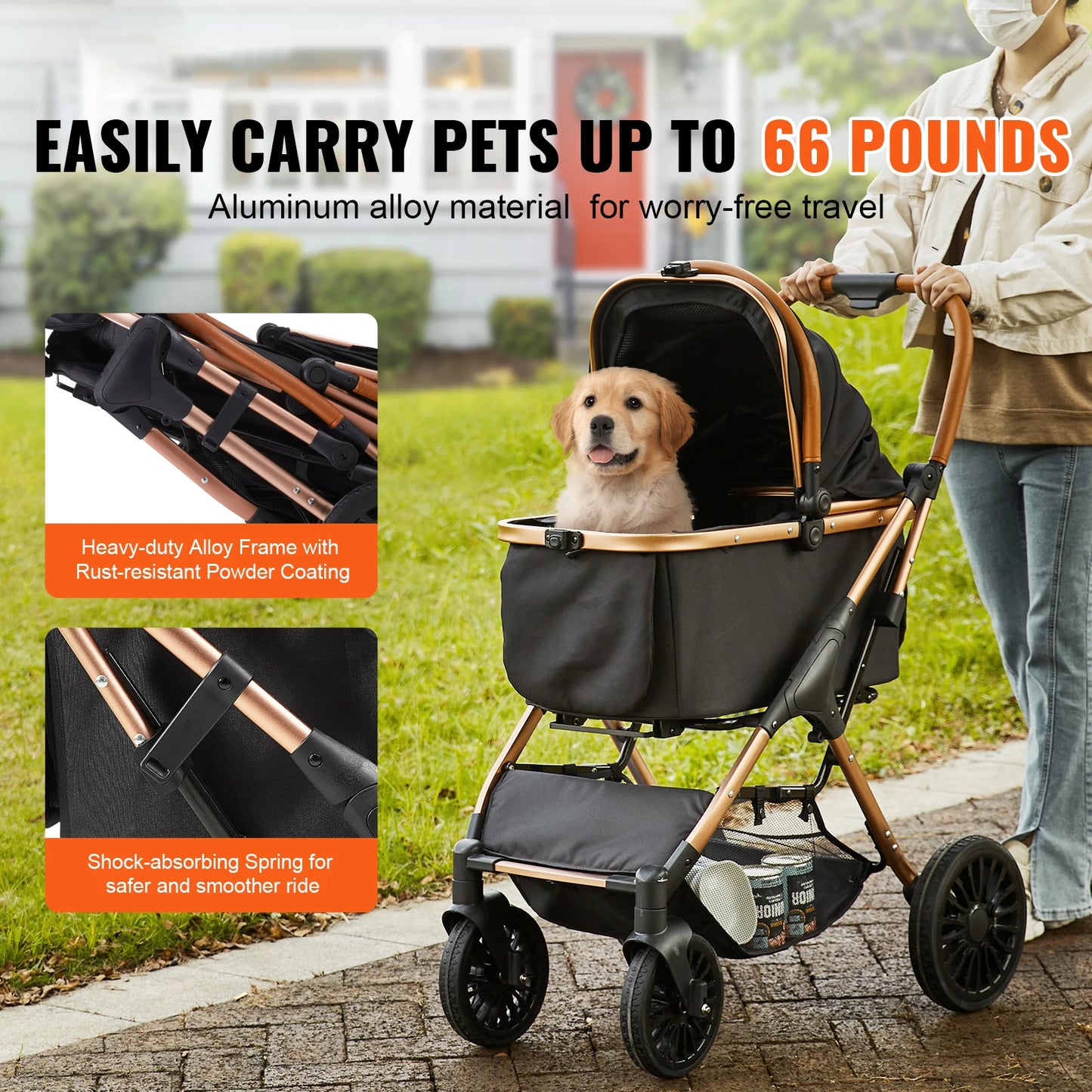 SucceBuy Foldable Pet Stroller 66 Lbs With Brakes Basket